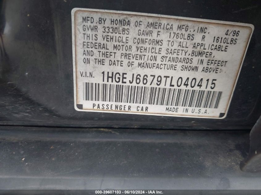 1HGEJ6679TL040415 1996 Honda Civic Lx