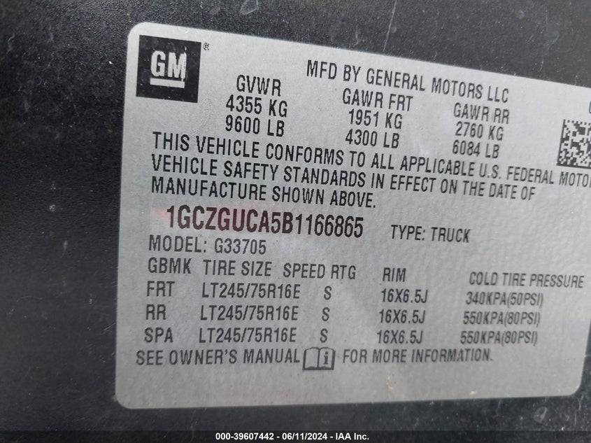 2011 Chevrolet Express 3500 VIN: 1GCZGUCA5B1166865 Lot: 39607442