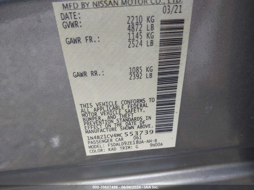 2021 NISSAN LEAF SV PLUS 62 KWH - 1N4BZ1CV4MC553739