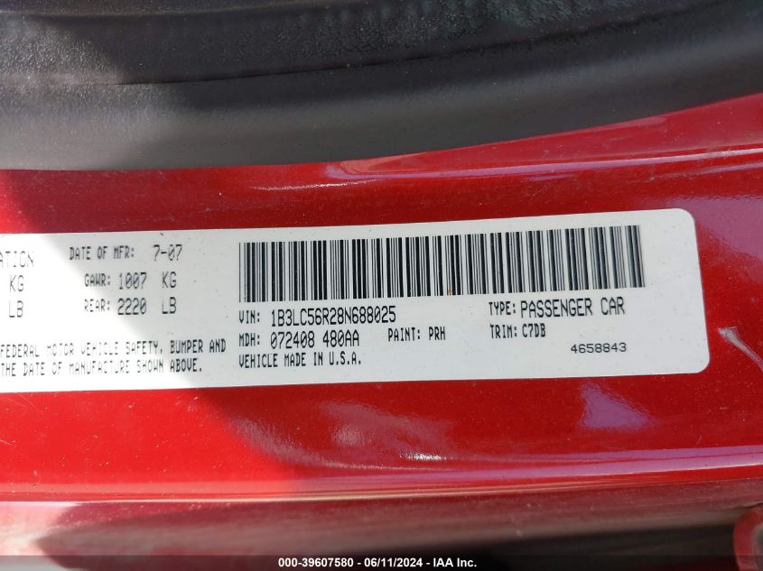 2008 Dodge Avenger Sxt VIN: 1B3LC56R28N688025 Lot: 39607580