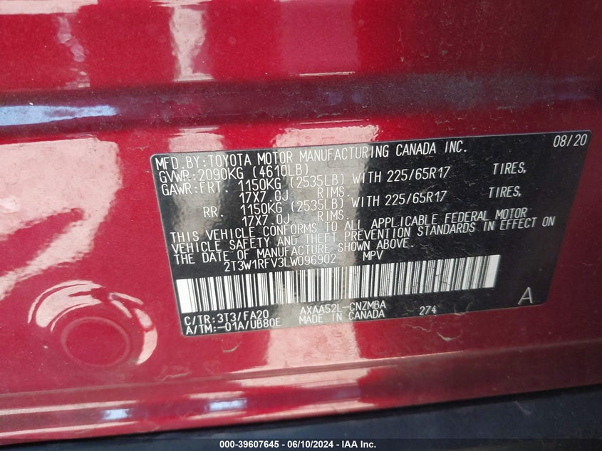 2020 TOYOTA RAV4 XLE - 2T3W1RFV3LW096902