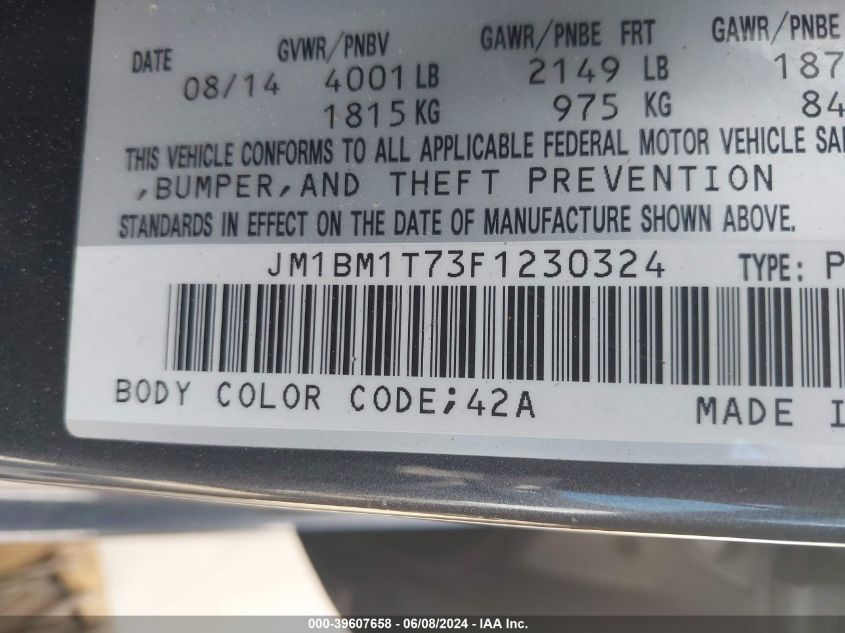 2015 Mazda Mazda3 I Sv VIN: JM1BM1T73F1230324 Lot: 39607658