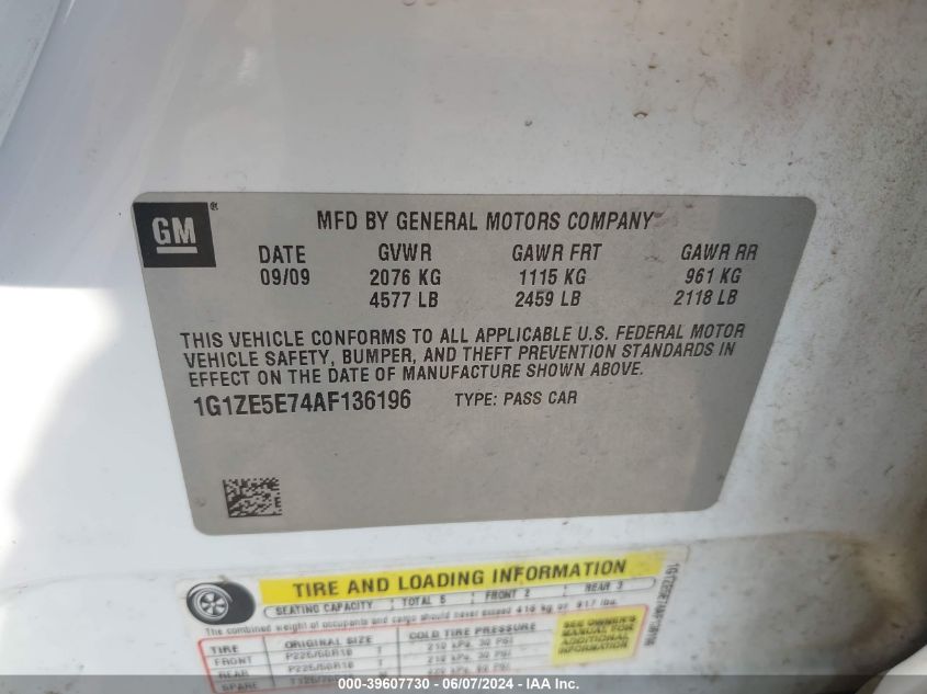 2010 Chevrolet Malibu Ltz VIN: 1G1ZE5E74AF136196 Lot: 39607730