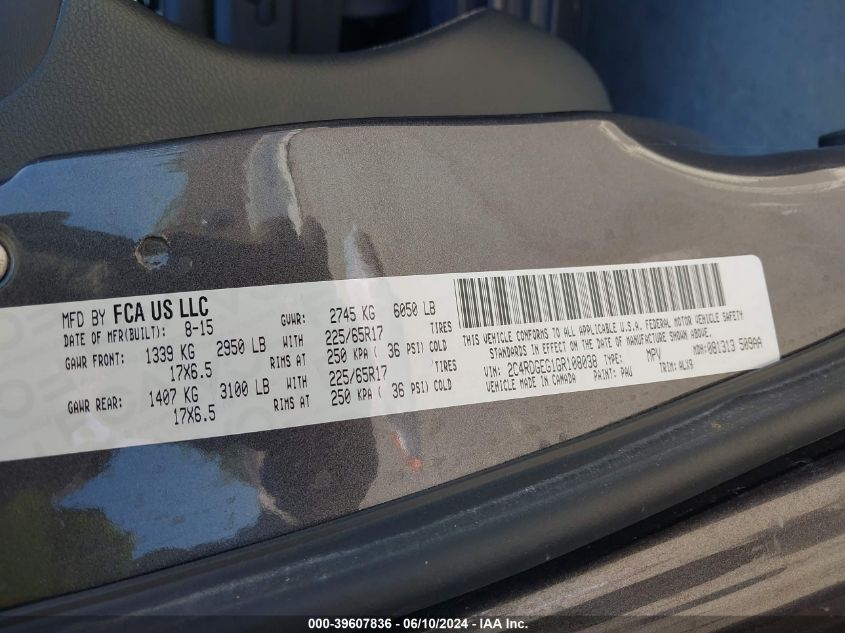 2016 Dodge Grand Caravan R/T VIN: 2C4RDGEG1GR108038 Lot: 39607836