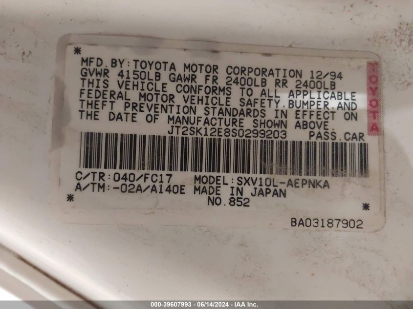 JT2SK12E8S0299203 1995 Toyota Camry Le