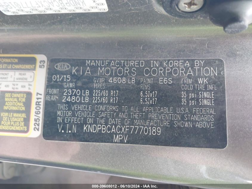 2015 KIA SPORTAGE LX - KNDPBCACXF7770189