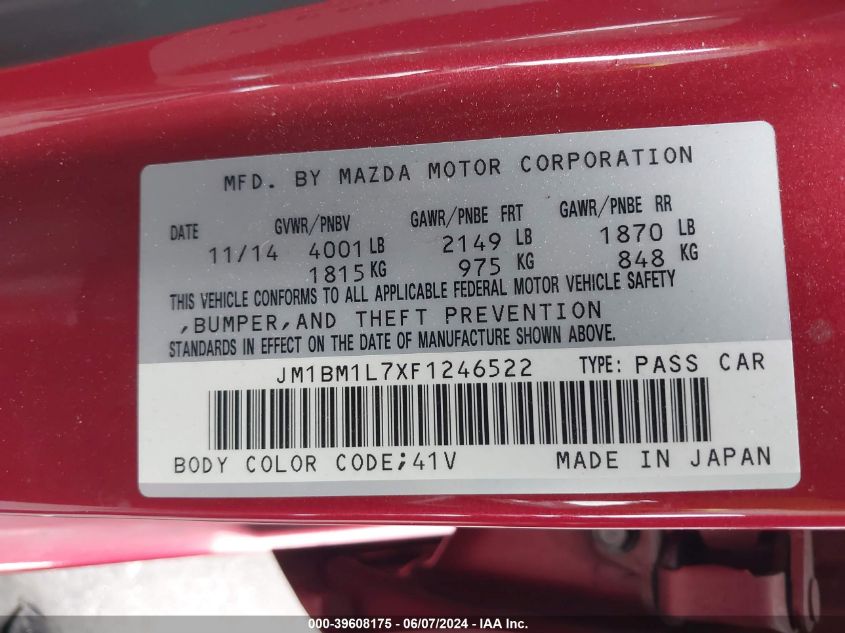 2015 Mazda Mazda3 I Touring VIN: JM1BM1L7XF1246522 Lot: 39608175