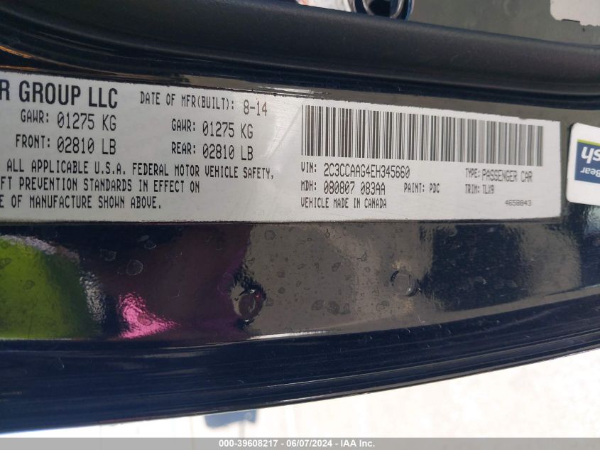 2014 Chrysler 300 VIN: 2C3CCAAG4EH345660 Lot: 39608217