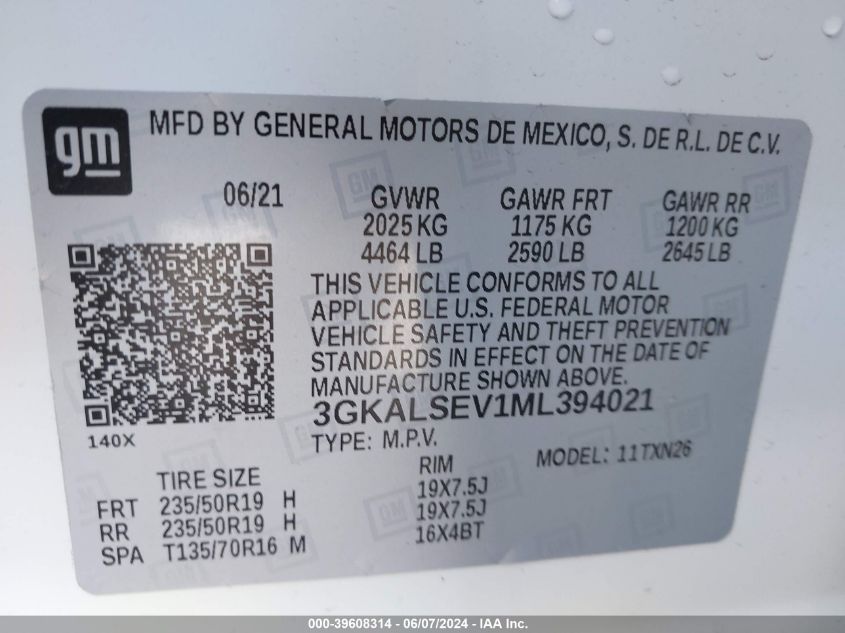 2021 GMC Terrain Fwd Denali VIN: 3GKALSEV1ML394021 Lot: 39608314