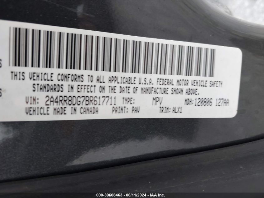 2011 Chrysler Town & Country Touring-L VIN: 2A4RR8DG7BR617711 Lot: 39608463