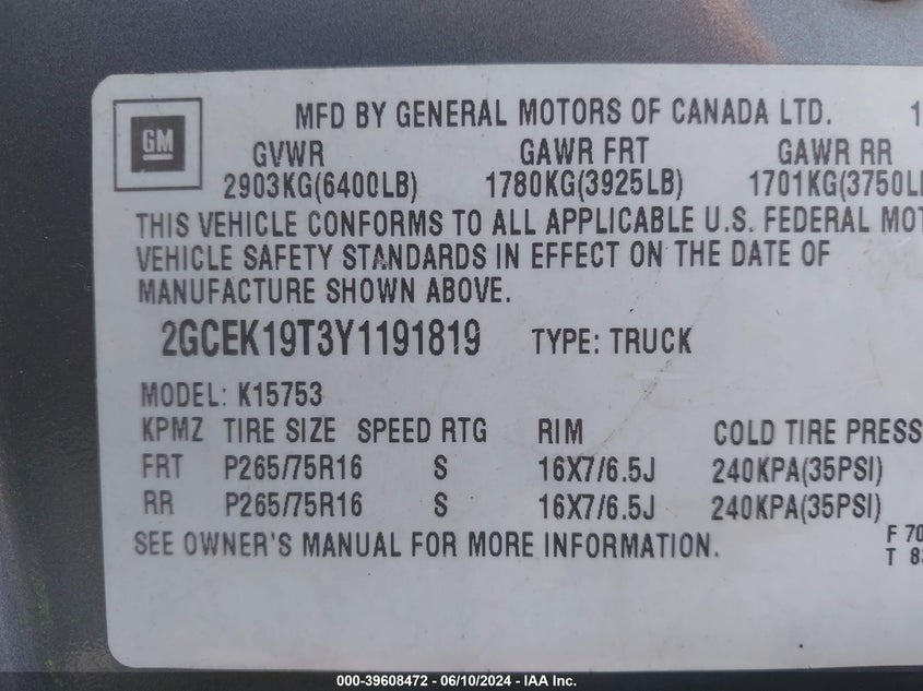 2000 Chevrolet Silverado 1500 Ls VIN: 2GCEK19T3Y1191819 Lot: 39608472