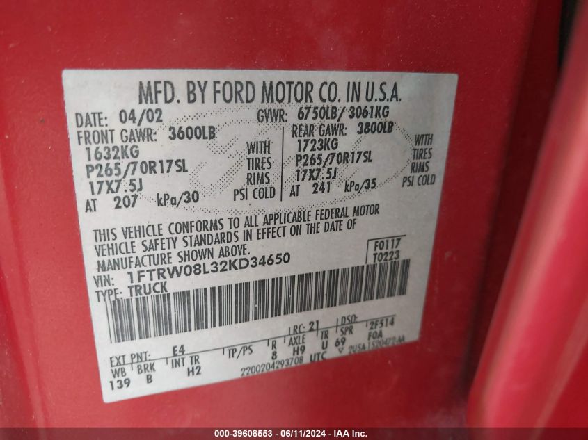 1FTRW08L32KD34650 2002 Ford F-150 Lariat/Xlt