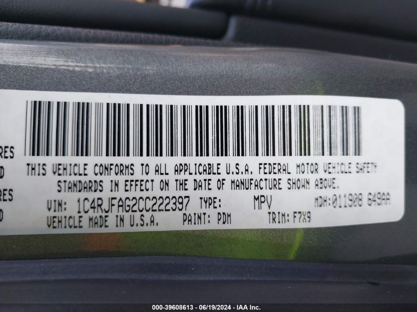 2012 Jeep Grand Cherokee Laredo VIN: 1C4RJFAG2CC222397 Lot: 39608613