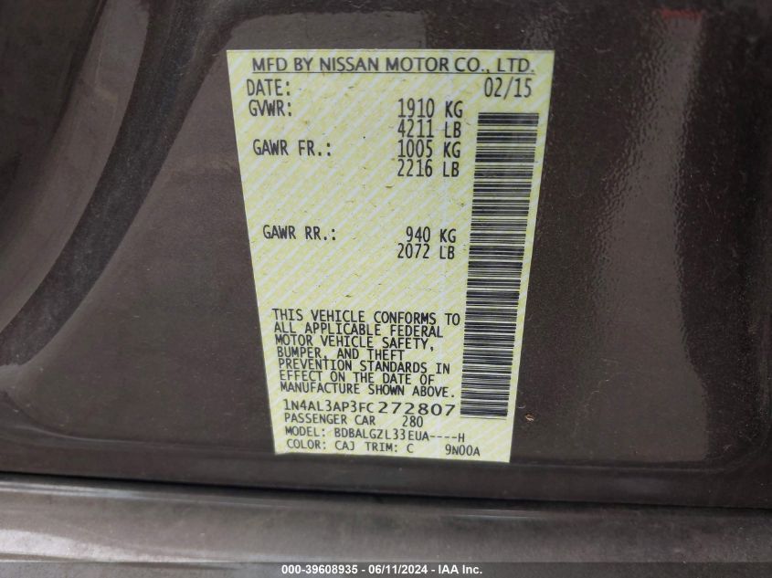 1N4AL3AP3FC272807 2015 Nissan Altima 2.5 S