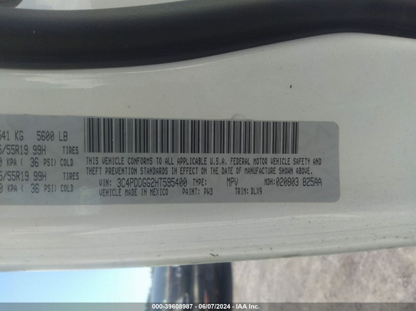 2017 Dodge Journey Crossroad Plus Awd VIN: 3C4PDDGG2HT595400 Lot: 39608987