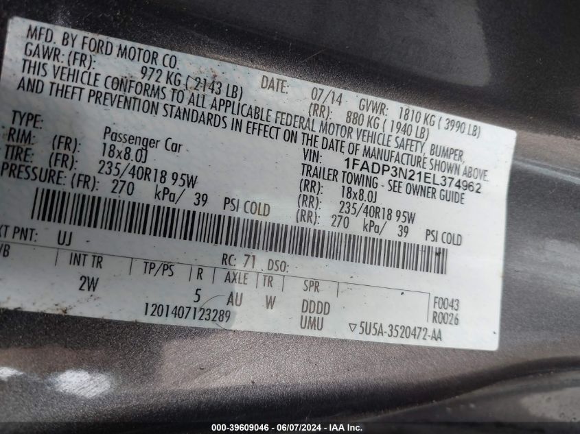 1FADP3N21EL374962 2014 Ford Focus Titanium