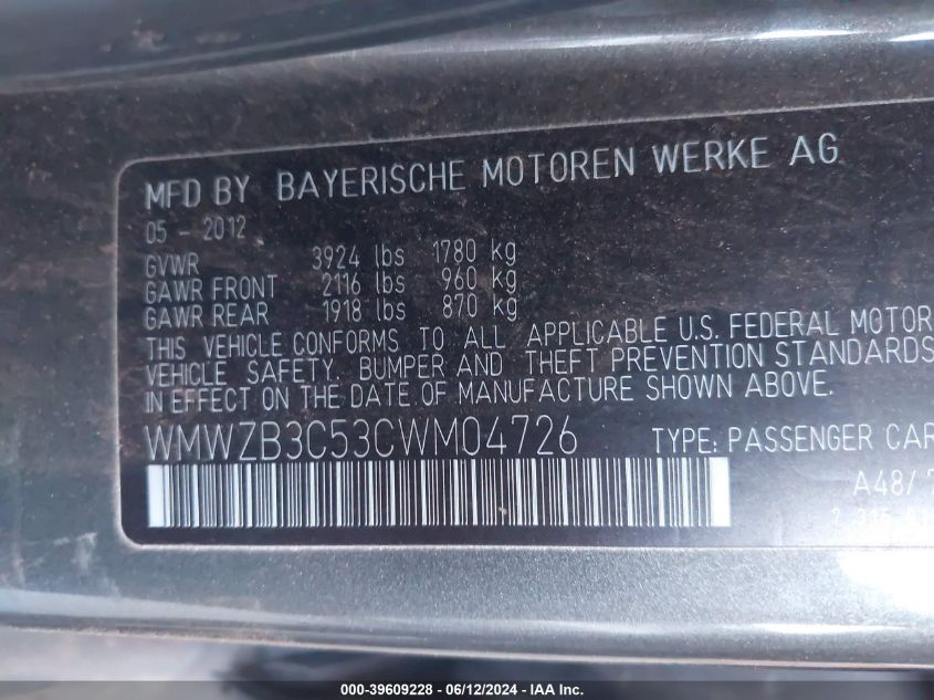 2012 Mini Cooper Countryman VIN: WMWZB3C53CWM04726 Lot: 39609228