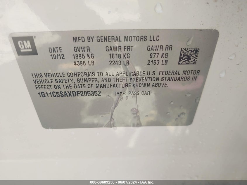 2013 CHEVROLET MALIBU 1LT - 1G11C5SAXDF205352