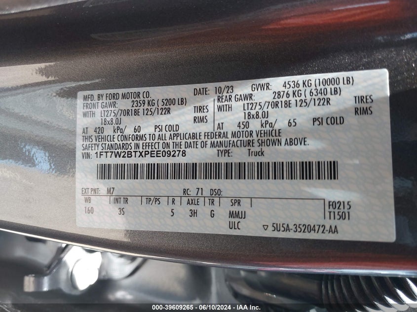 2023 Ford F-250 Xlt VIN: 1FT7W2BTXPEE09278 Lot: 39609265