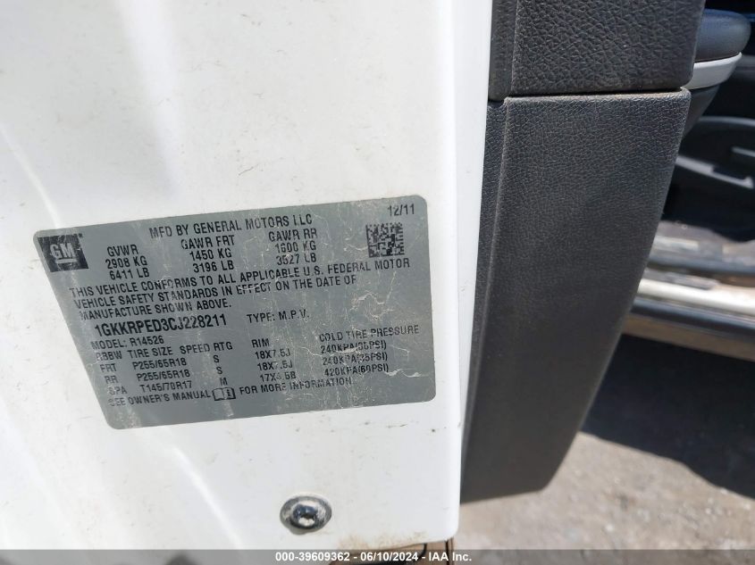 2012 GMC Acadia Sle VIN: 1GKKRPED3CJ228211 Lot: 39609362