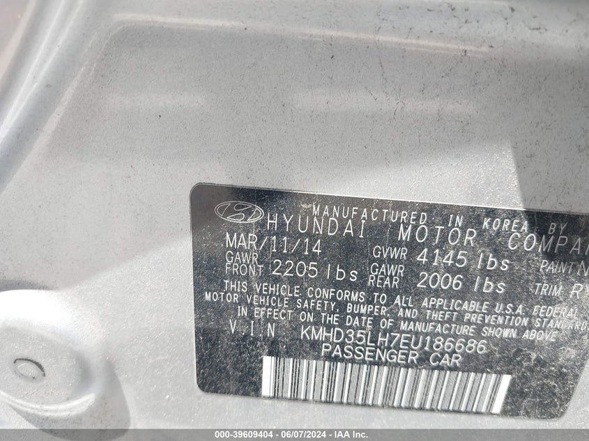 2014 Hyundai Elantra Gt VIN: KMHD35LH7EU186686 Lot: 39609404