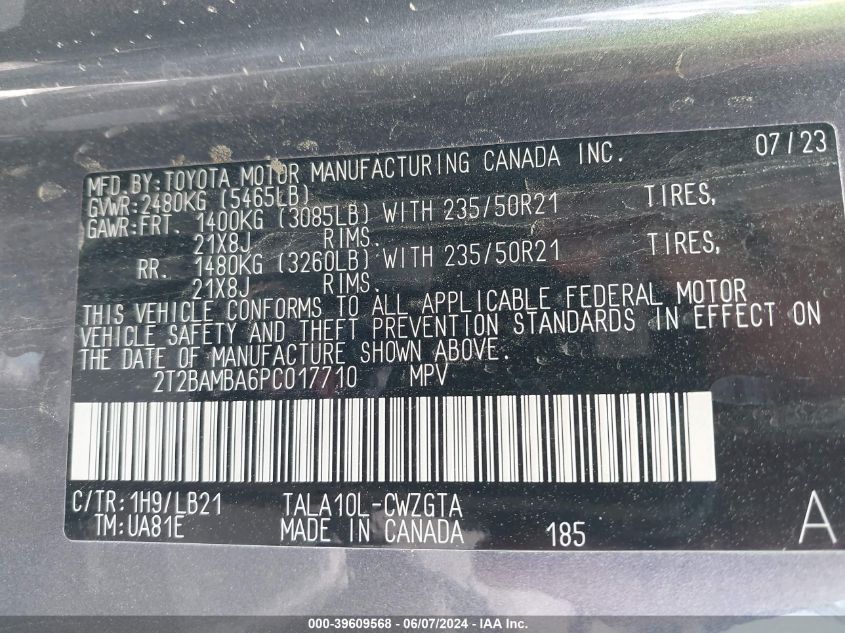 2023 Lexus Rx 350 Premium Plus VIN: 2T2BAMBA6PC017710 Lot: 39609568