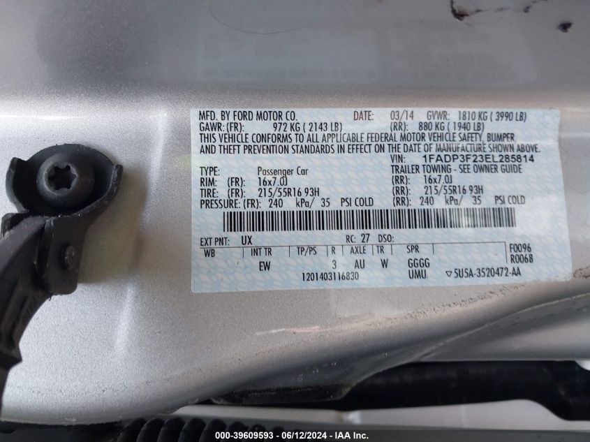 2014 FORD FOCUS SE - 1FADP3F23EL285814