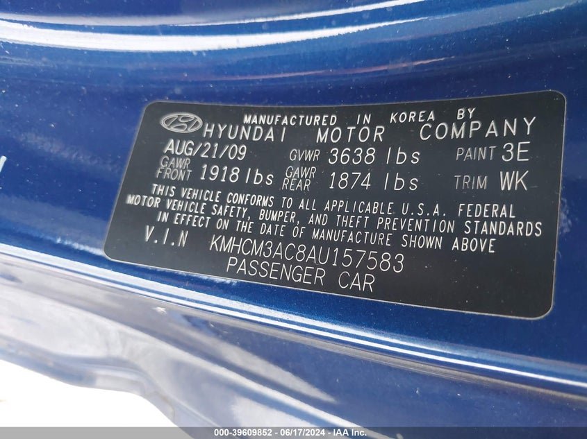 2010 Hyundai Accent Gs VIN: KMHCM3AC8AU157583 Lot: 39609852