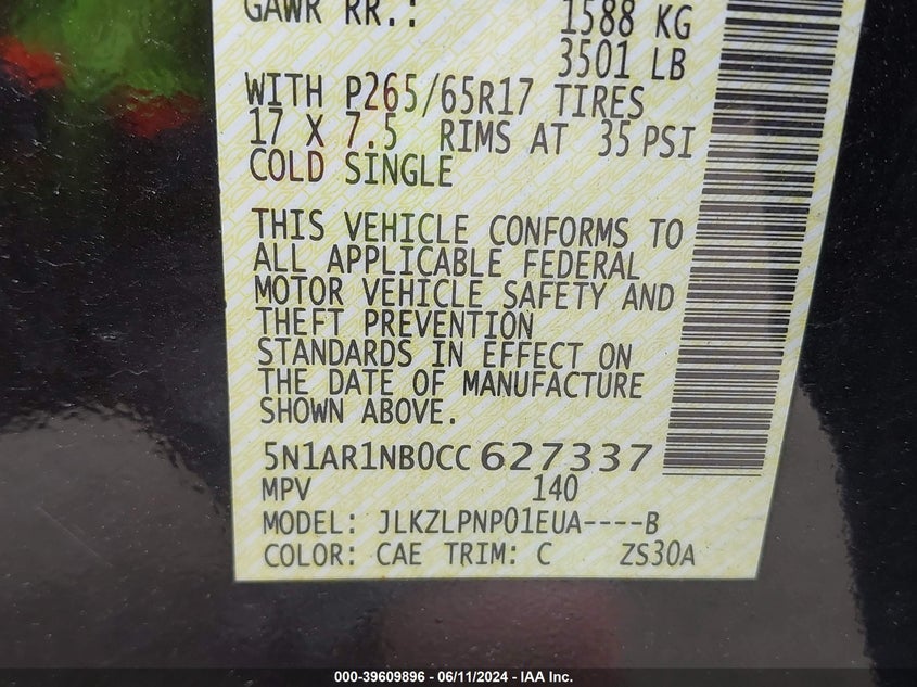 2012 Nissan Pathfinder Silver VIN: 5N1AR1NB0CC627337 Lot: 39609896