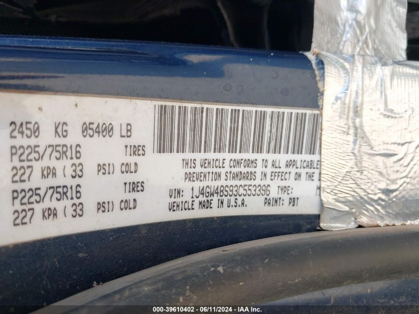 2003 Jeep Grand Cherokee Laredo VIN: 1J4GW48S93C553396 Lot: 39610402