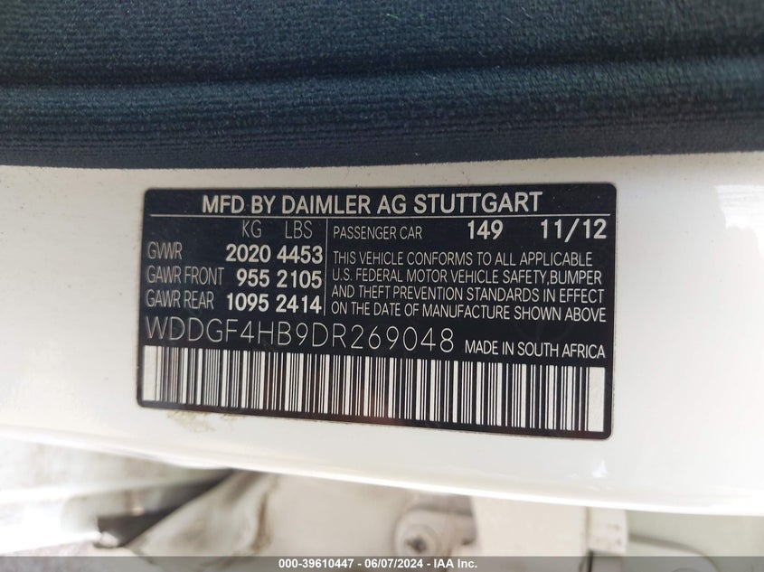 2013 Mercedes-Benz C 250 Luxury/Sport VIN: WDDGF4HB9DR269048 Lot: 39610447