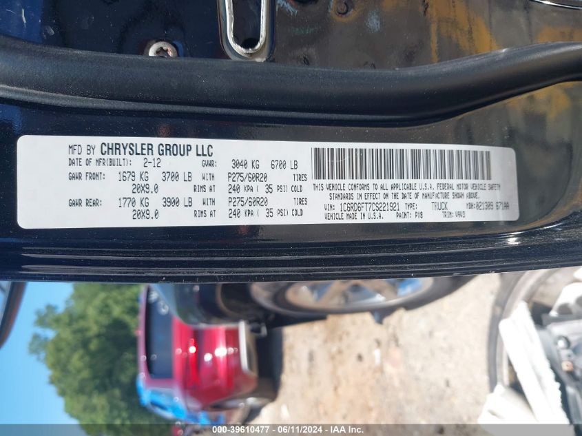 2012 Ram 1500 St VIN: 1C6RD6FT7CS221921 Lot: 39610477