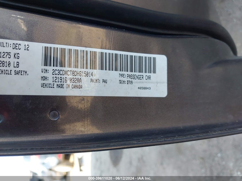 2013 Dodge Charger R/T VIN: 2C3CDXCT8DH615014 Lot: 39611020