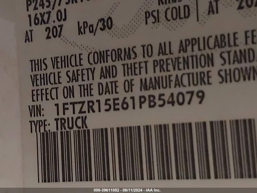 2001 Ford Ranger Edge/Xlt VIN: 1FTZR15E61PB54079 Lot: 39611052