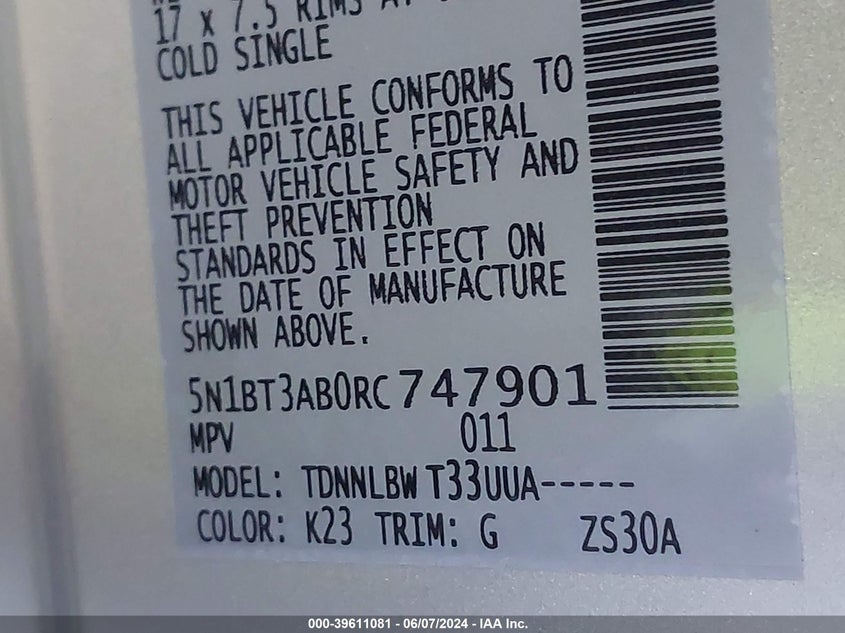 2024 NISSAN ROGUE S - 5N1BT3AB0RC747901