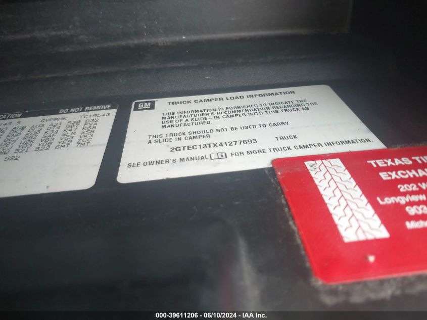 2004 GMC Sierra 1500 Slt VIN: 2GTEC13TX41277693 Lot: 39611206
