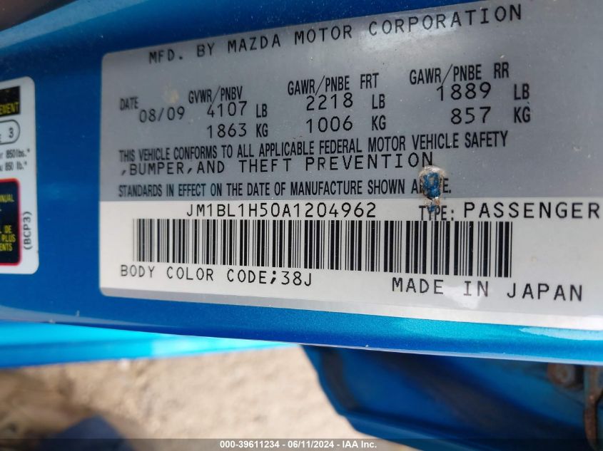 2010 Mazda Mazda3 S Grand Touring VIN: JM1BL1H50A1204962 Lot: 39611234