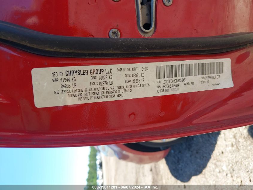 2013 Dodge Dart Limited VIN: 1C3CDFCA0DD315845 Lot: 39611281