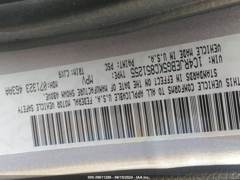 2019 Jeep Grand Cherokee Limited 4X2 VIN: 1C4RJEBG5KC851255 Lot: 39611286