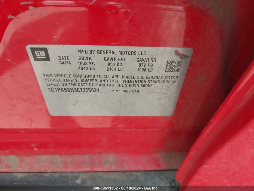 2014 Chevrolet Cruze Ls Auto VIN: 1G1PA5SH3E7355621 Lot: 39611382