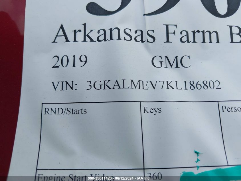 2019 GMC Terrain Sle VIN: 3GKALMEV7KL186802 Lot: 39611420