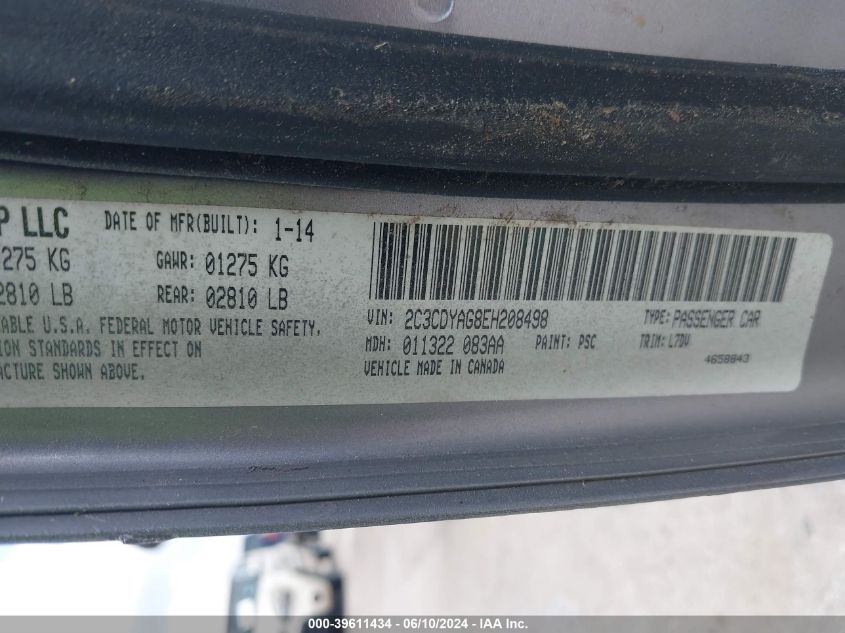 2014 Dodge Challenger Sxt VIN: 2C3CDYAG8EH208498 Lot: 39611434