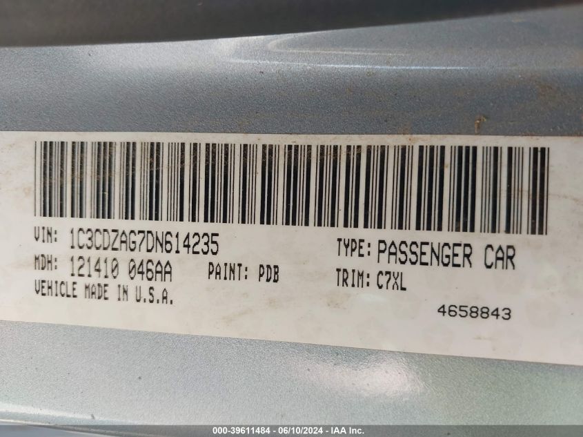 2013 Dodge Avenger Se V6 VIN: 1C3CDZAG7DN614235 Lot: 39611484