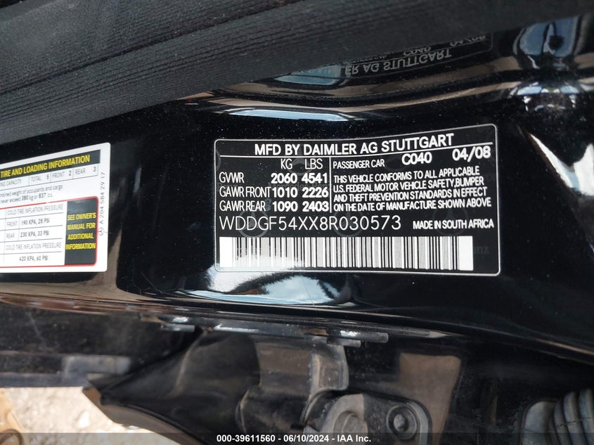 2008 Mercedes-Benz C 300 Luxury/Sport VIN: WDDGF54XX8R030573 Lot: 39611560