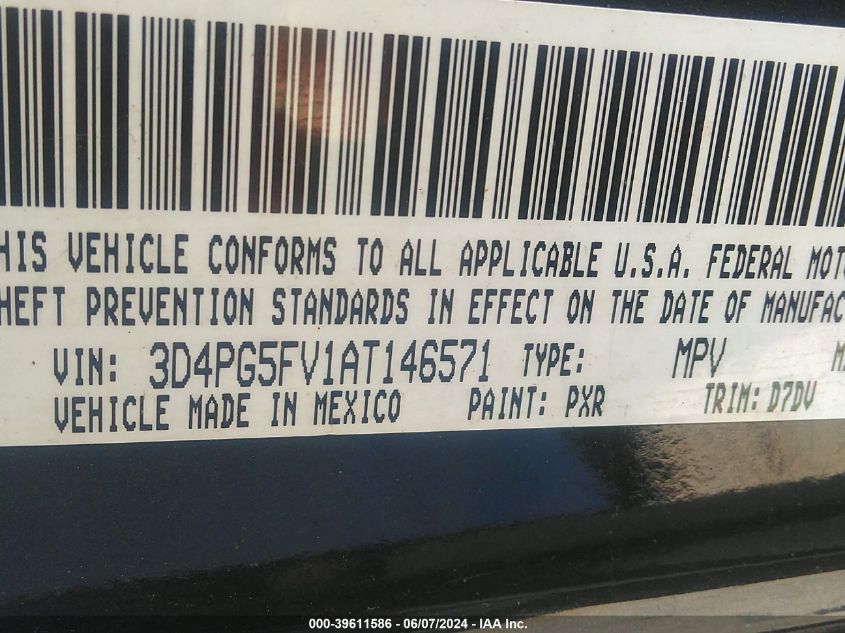 2010 Dodge Journey Sxt VIN: 3D4PG5FV1AT146571 Lot: 39611586