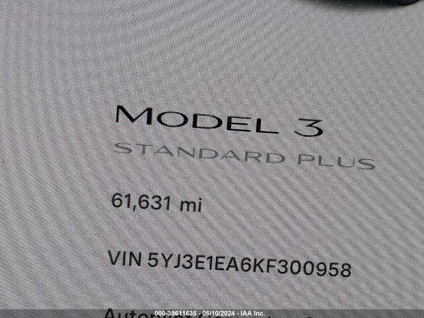 2019 Tesla Model 3 Long Range/Mid Range/Standard Range/Standard Range Plus VIN: 5YJ3E1EA6KF300958 Lot: 39611635