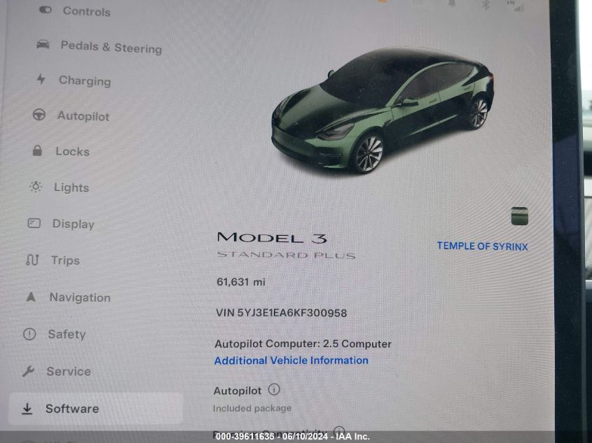 2019 TESLA MODEL 3 LONG RANGE/MID RANGE/STANDARD RANGE/STANDARD RANGE PLUS - 5YJ3E1EA6KF300958