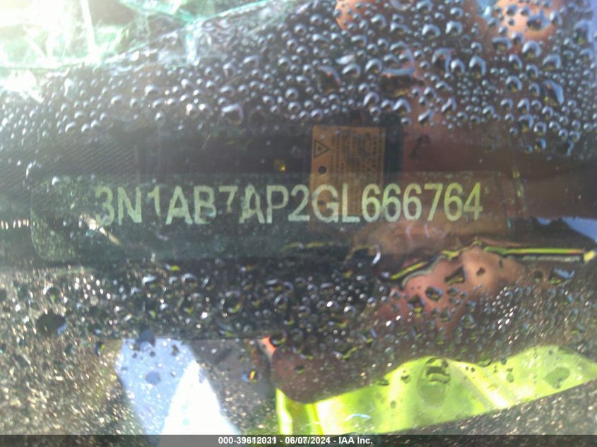 2016 Nissan Sentra Fe+ S/S/Sl/Sr/Sv VIN: 3N1AB7AP2GL666764 Lot: 39612031