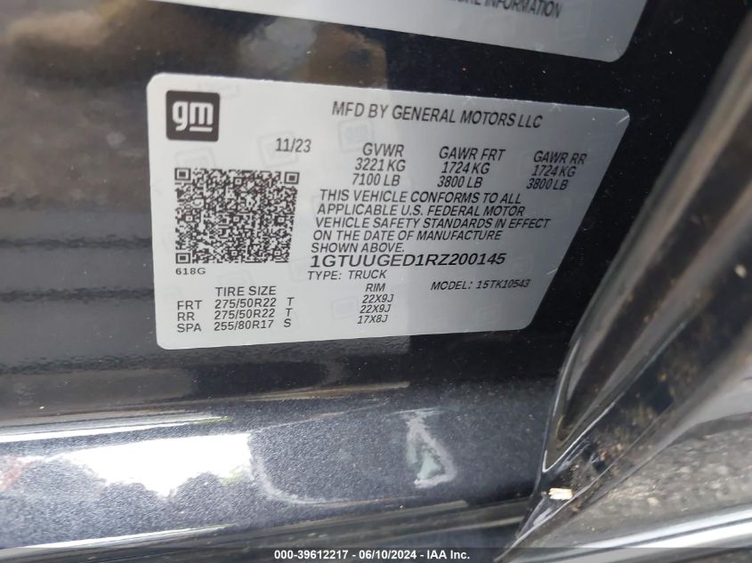 2024 GMC Sierra 1500 Denali VIN: 1GTUUGED1RZ200145 Lot: 39612217