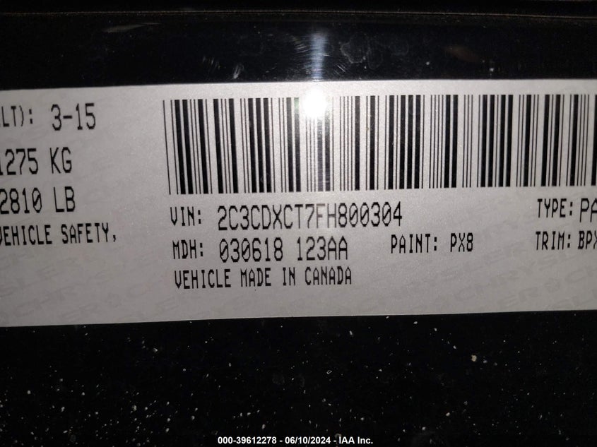 2015 Dodge Charger R/T VIN: 2C3CDXCT7FH800304 Lot: 39612278